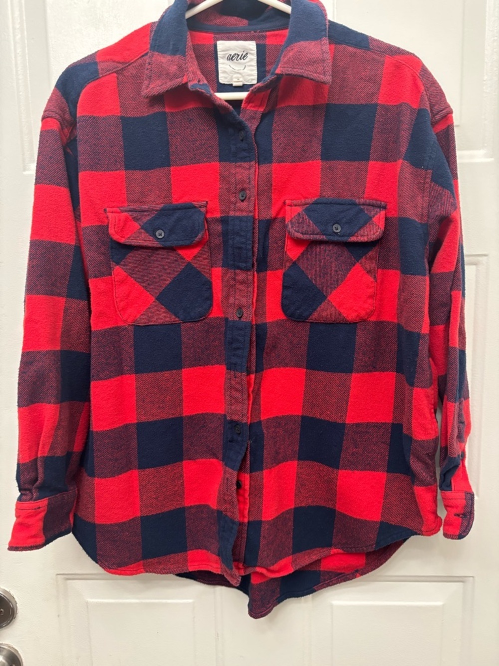 aerie Red & Navy Plaid Flannel Shirt